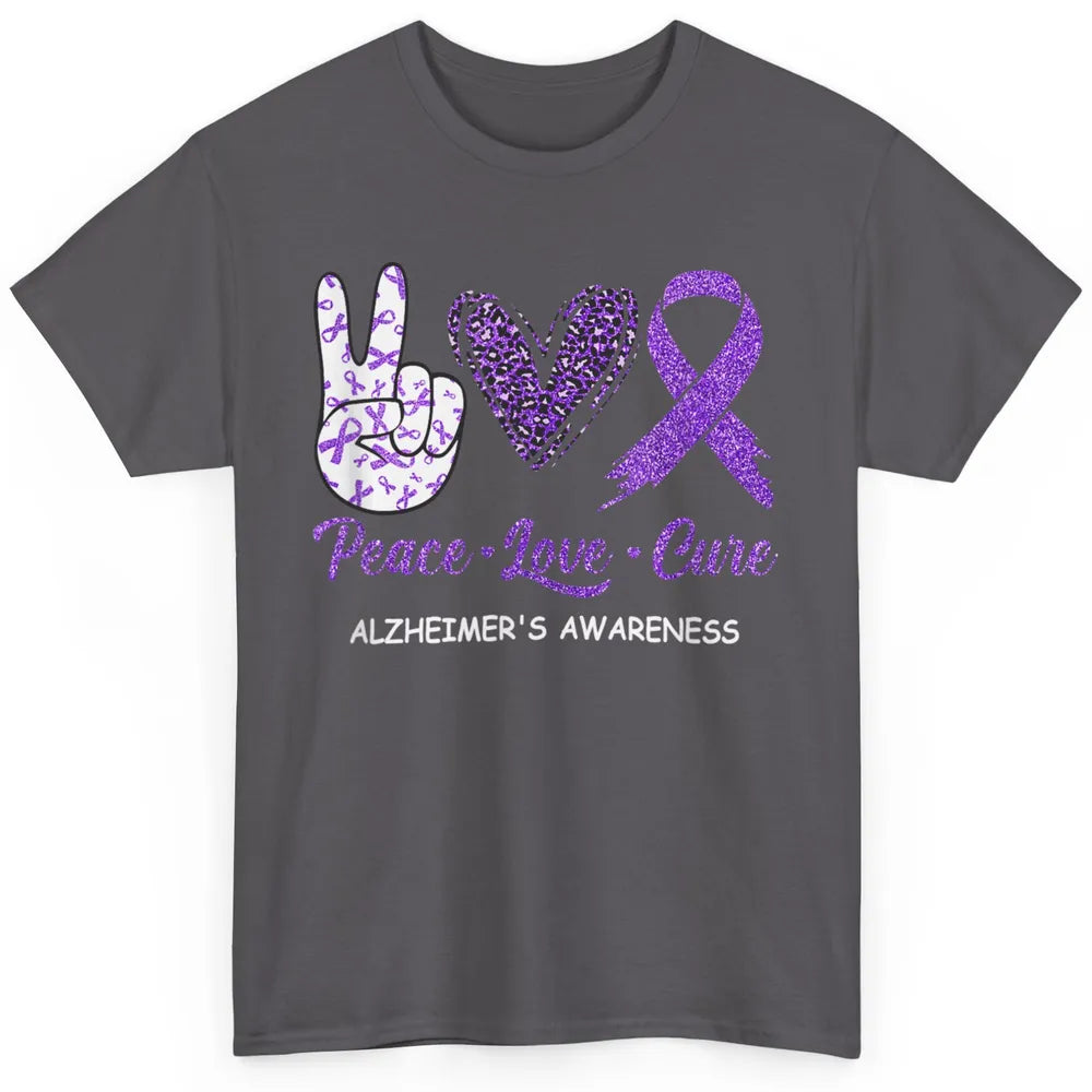 Peace Love Cure Purple Ribbon Alzheimer Disease Awareness Classic Unisex T-Shirt