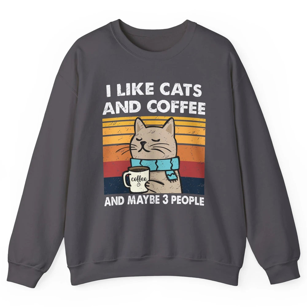 Retro Funny Fall Cat I Like Cats Coffee And Maybe 3 People Unisex Crewneck Sweatshirt