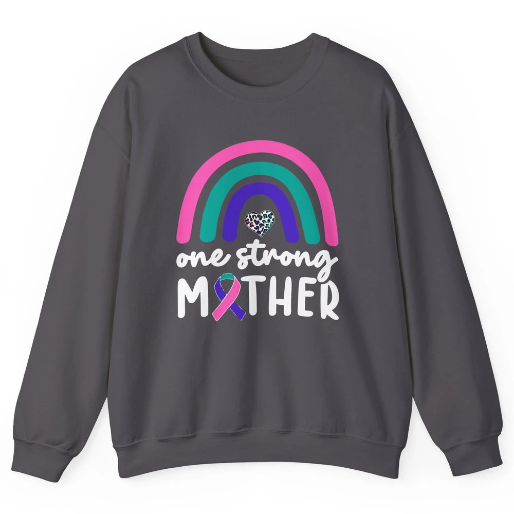 One Strong Mother Teal Rainbow Warrior Thyroid Cancer Month Unisex Crewneck Sweatshirt