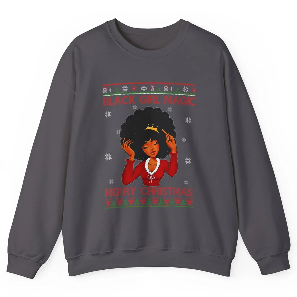Ugly African Girl American Melanin Christmas Santa Hat Afro Unisex Crewneck Sweatshirt