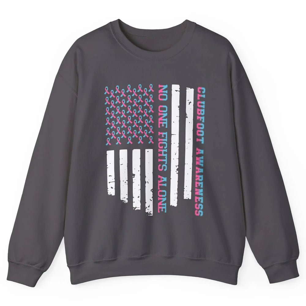 Retro Clubfoot Awareness Ribbon No One Fight Alone US Flag Unisex Crewneck Sweatshirt
