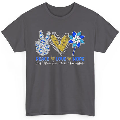 Peace Love Leopard Pinwheel Child Abuse Prevention Month Classic Unisex T-Shirt