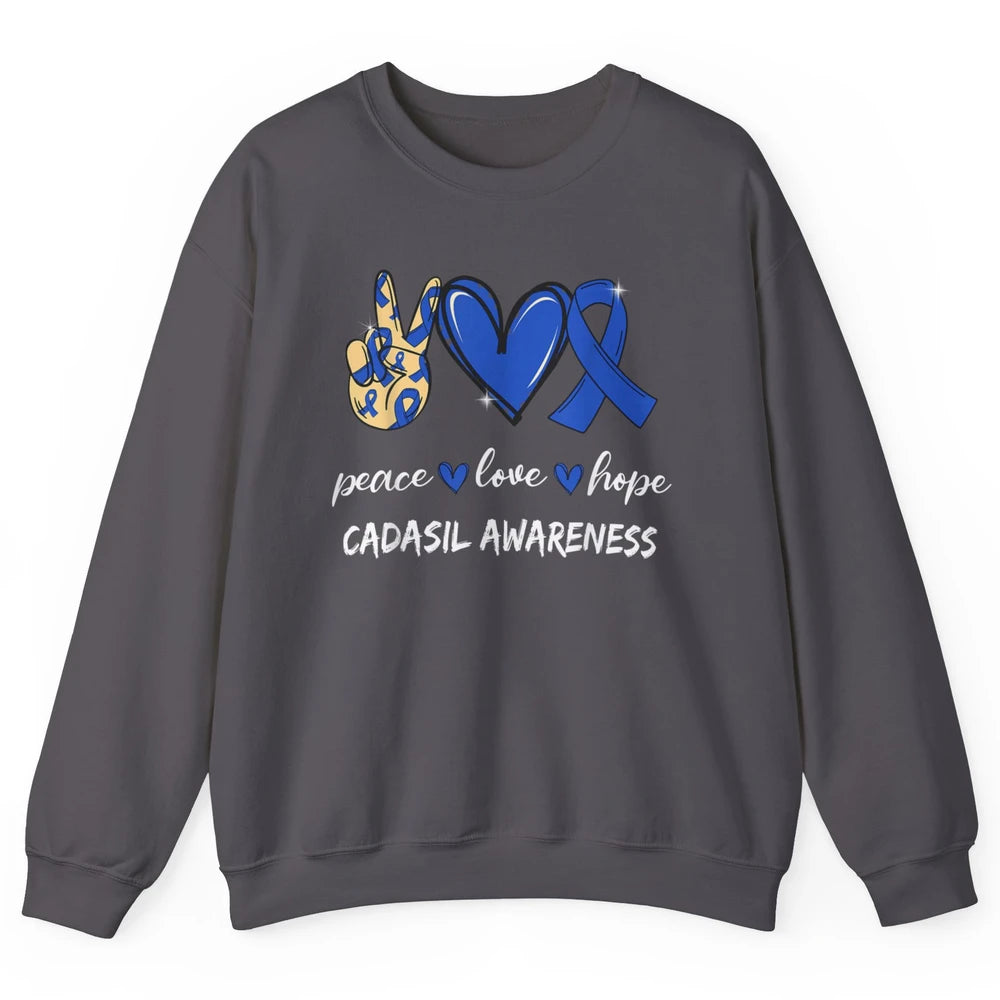Peace Love Hope Heart Love Cadasil Awareness Blue Ribbon Unisex Crewneck Sweatshirt