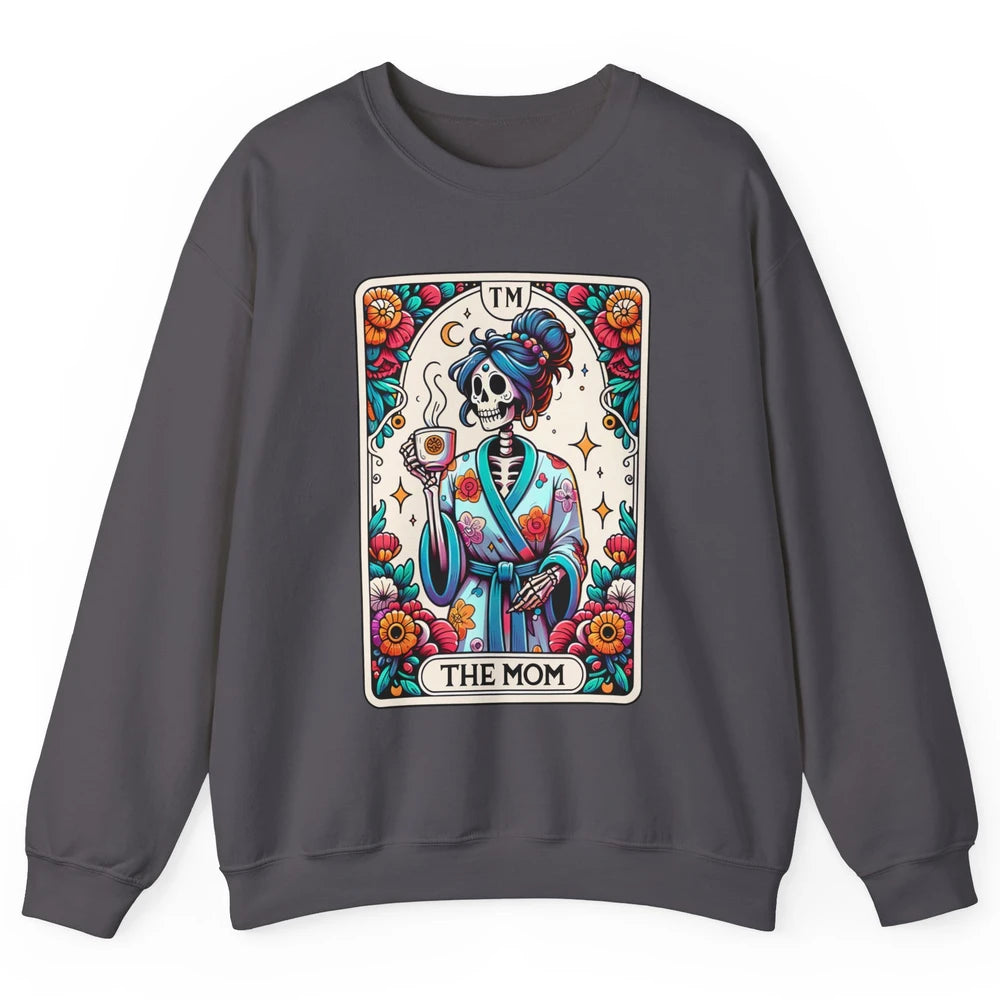 Retro Floral Skeleton The Mom Tarot Card Halloween Mom Life Unisex Crewneck Sweatshirt