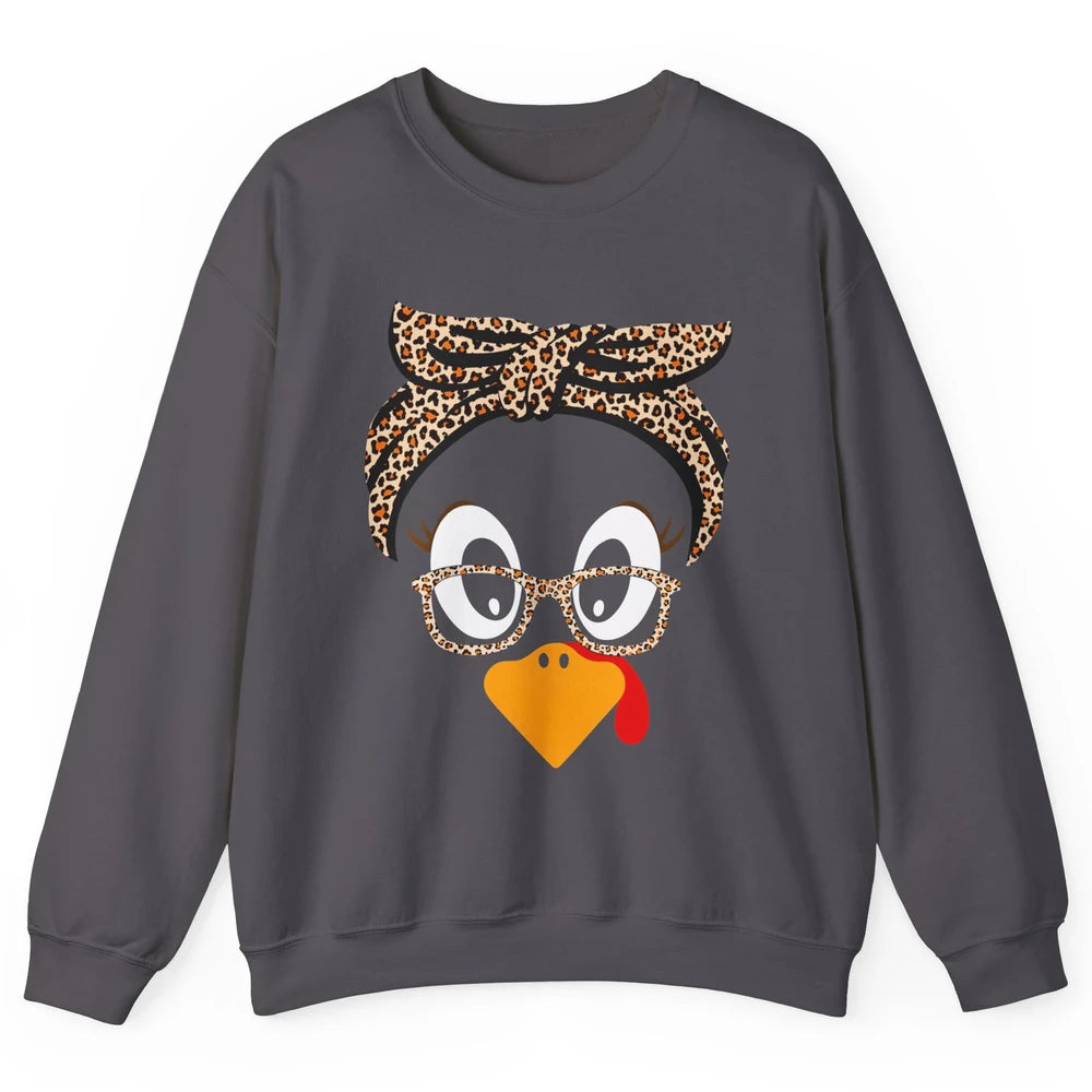 Cute Turkey Mom Leopard Glasses Thanksgiving Fall Turkey Day Unisex Crewneck Sweatshirt