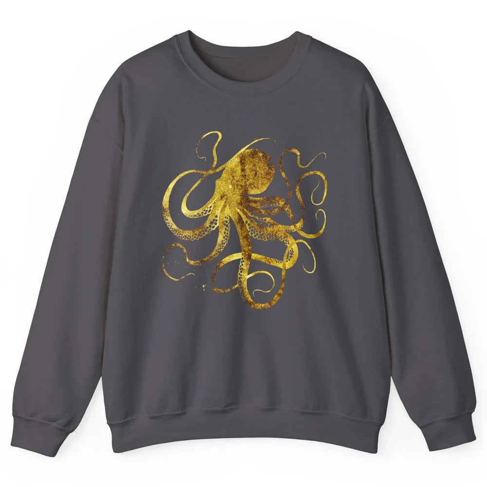 Octopus Japanese Calligraphy Gyotaku Traditional Art Print Unisex Crewneck Sweatshirt