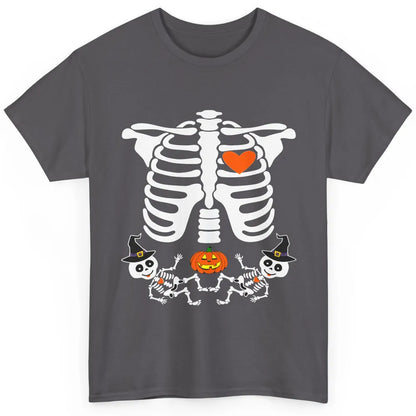 Pregnant Halloween Skeleton Baby Twins Witch Pumpkin Costume Classic Unisex T-Shirt