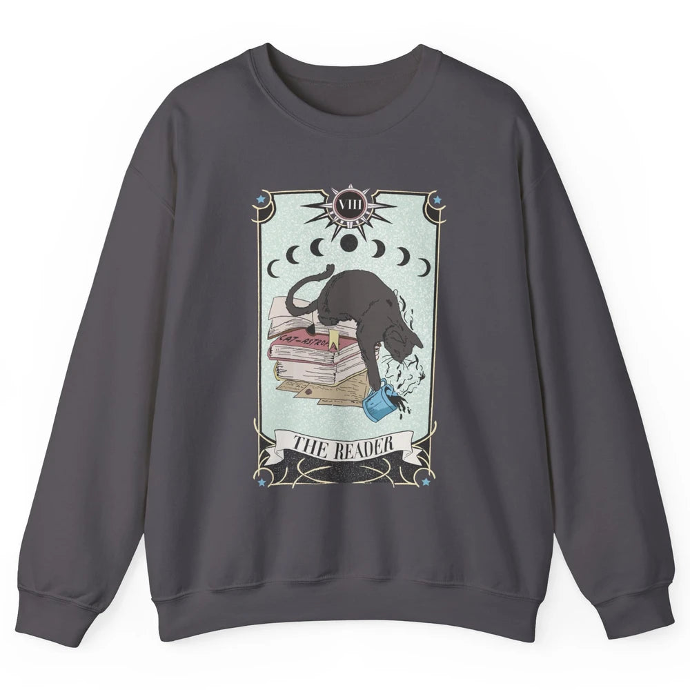 Retro Cat Books The Reader Tarot Card Halloween Reading Gift Unisex Crewneck Sweatshirt