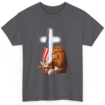 Patriotic Christian Lamb Bible Verse Lion Cross Religious Classic Unisex T-Shirt