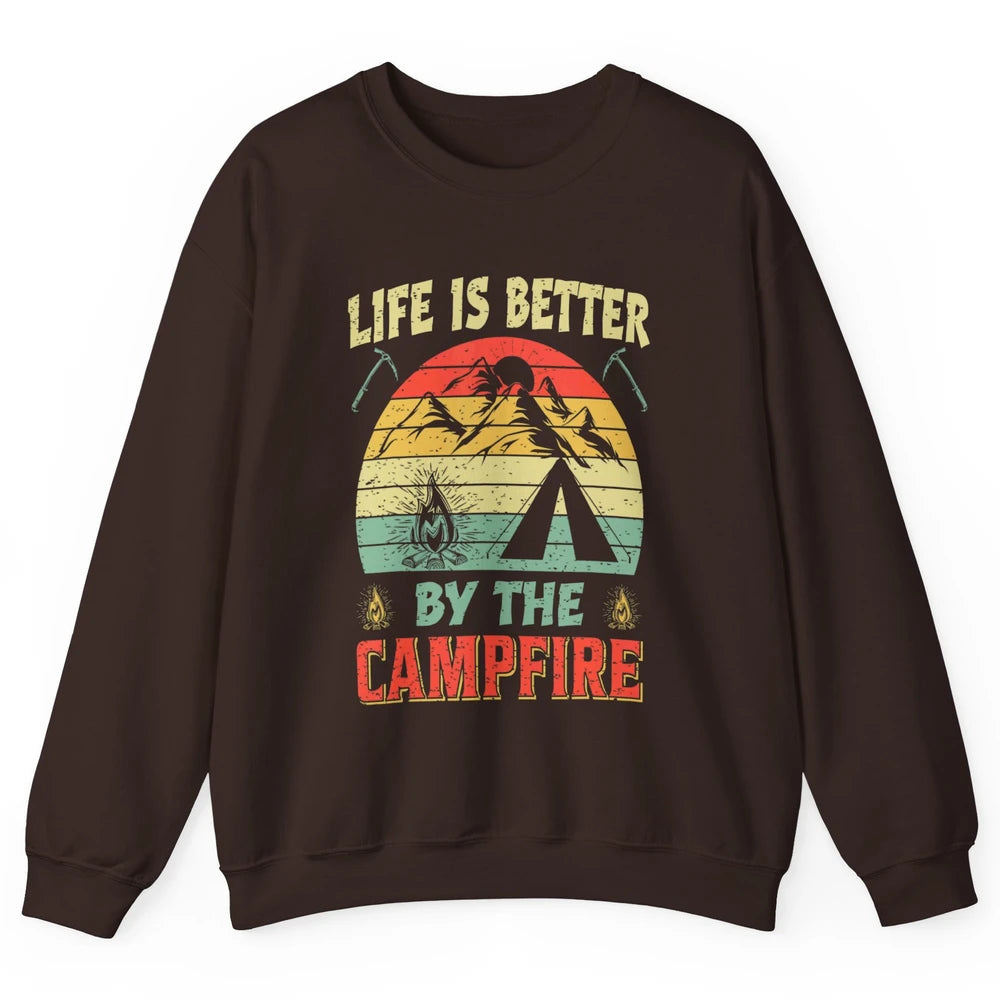 Retro Life Better By Campfire Happy Camp Nature Outdoor Camp Unisex Crewneck Sweatshirt