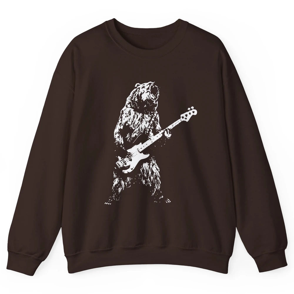 Retro Bear Playing Bass Guitar Bear Guitarist Music Lovers Unisex Crewneck Sweatshirt