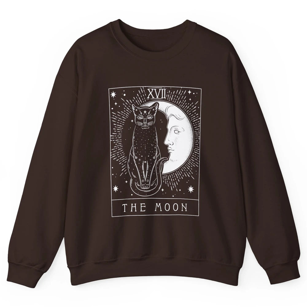 Retro Halloween Gothic Cat The Moon Tarot Card Witchcraft Unisex Crewneck Sweatshirt