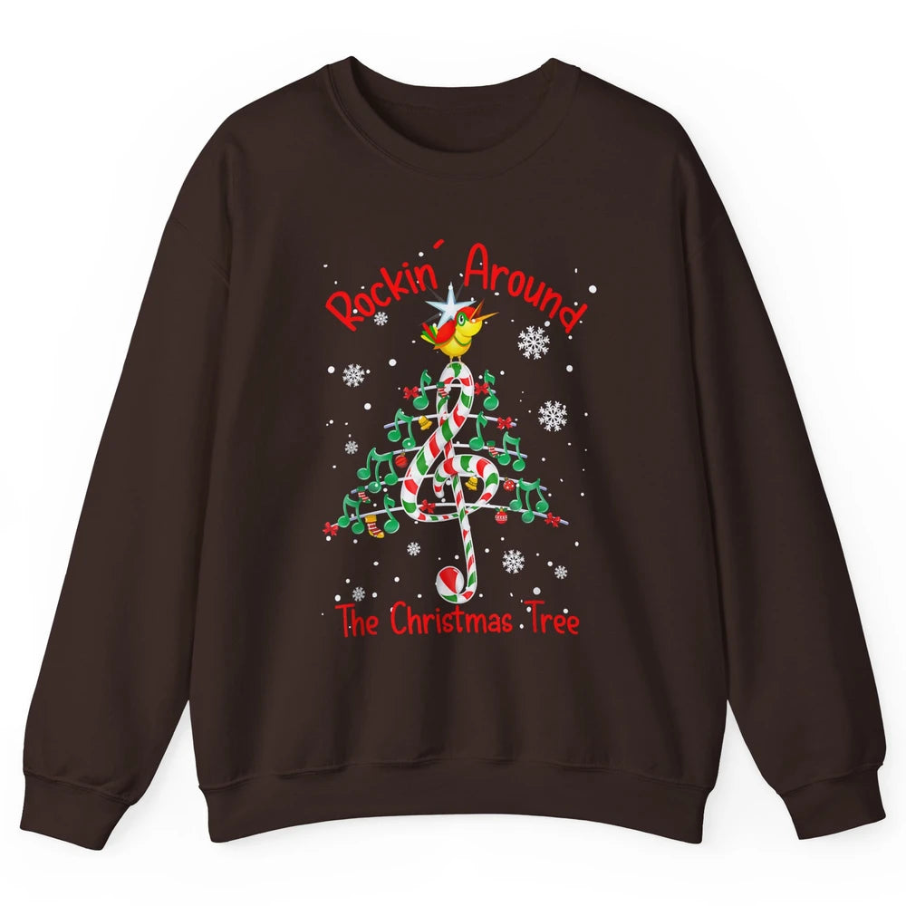 Rockin' Around The Christmas Tree Xmas Music Note Snow Retro Unisex Crewneck Sweatshirt