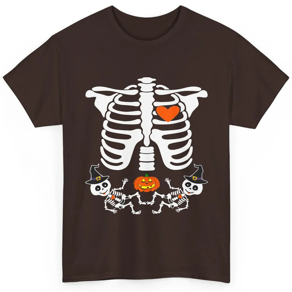 Pregnant Halloween Skeleton Baby Twins Witch Pumpkin Costume Classic Unisex T-Shirt