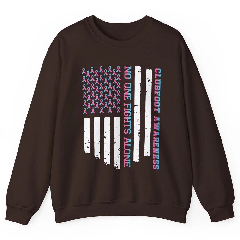Retro Clubfoot Awareness Ribbon No One Fight Alone US Flag Unisex Crewneck Sweatshirt