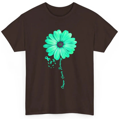 Ovarian Cancer Awareness Daisy Flower Teal Ribbon Cancer Classic Unisex T-Shirt