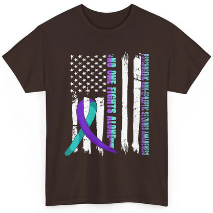 PNES Awareness Purple Teal Ribbon No One Fight Alone US Flag Classic Unisex T-Shirt