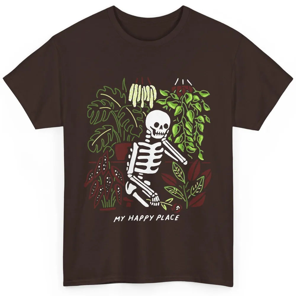 Retro Funny Skeleton Gardening My Happy Place Plant Lovers Classic Unisex T-Shirt