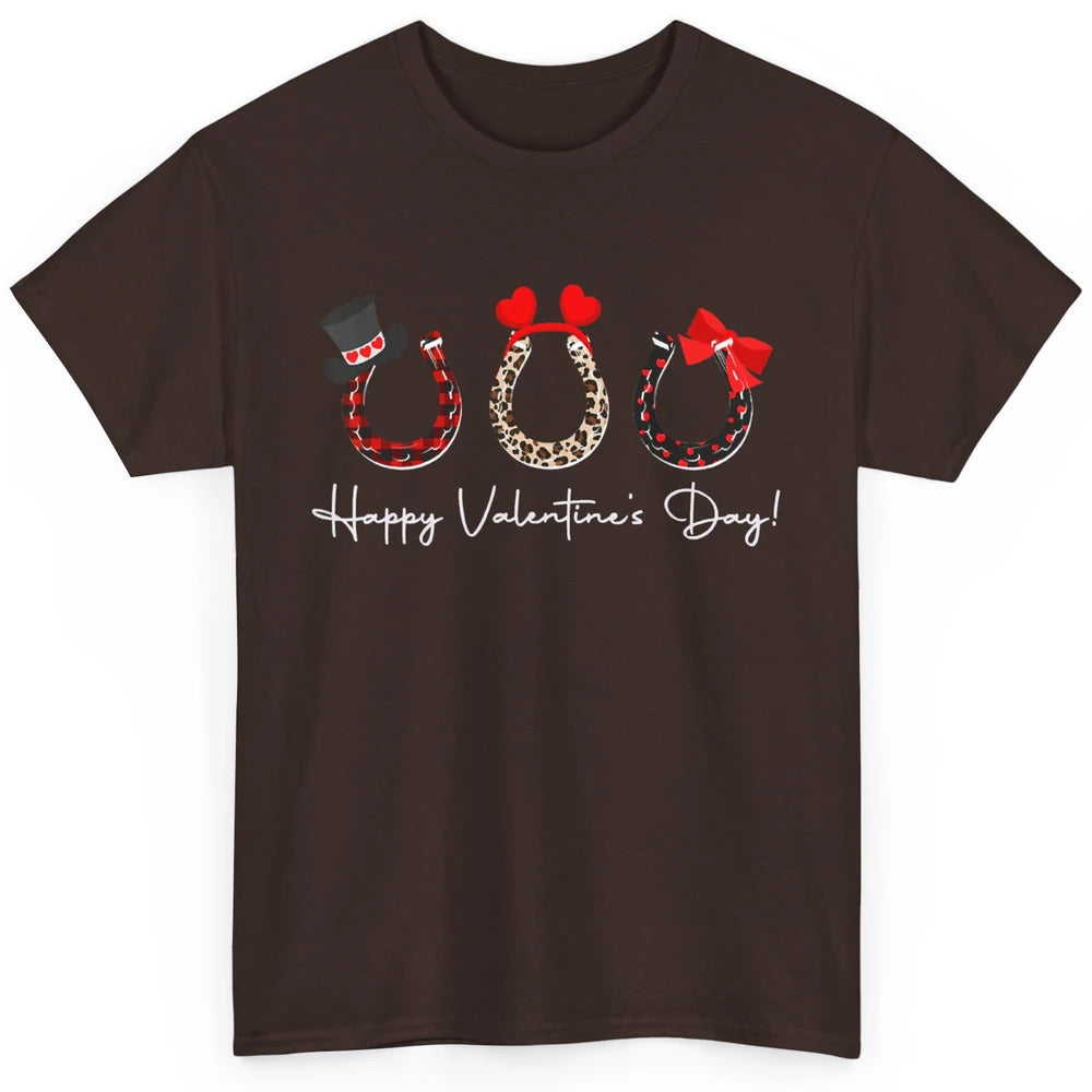 Leopard Red Plaid Heart Love Horseshoes Horse Lover Happy Valentine's Day Classic Unisex T-Shirt