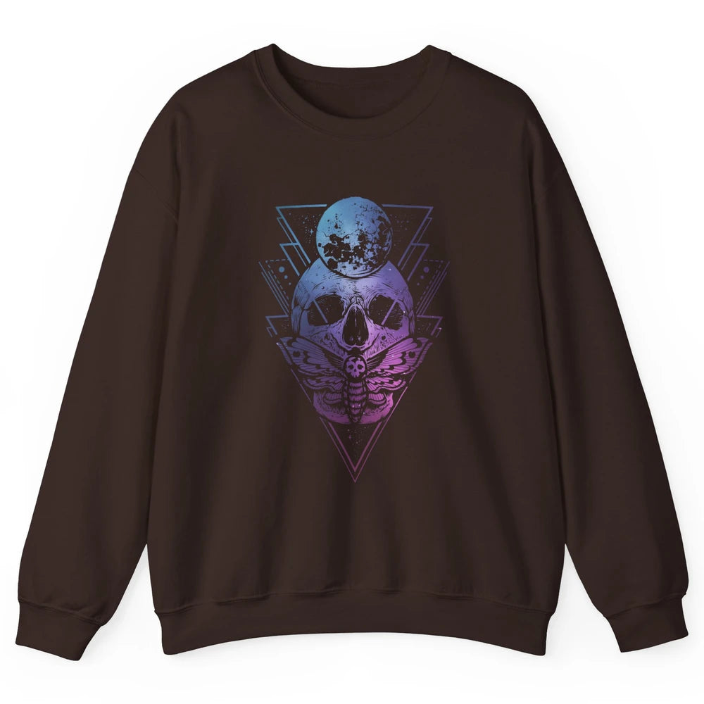 Moon Skull Wicca Crescent Lunar Moth Skeleton Halloween Goth Unisex Crewneck Sweatshirt