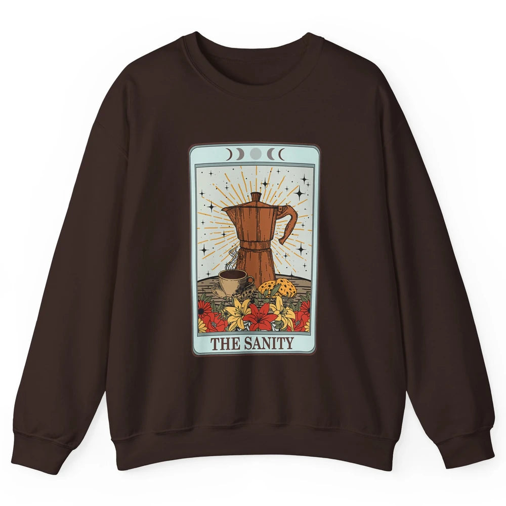 Retro Coffee Tarot Card The Sanity Floral Baker Moon Phases Unisex Crewneck Sweatshirt