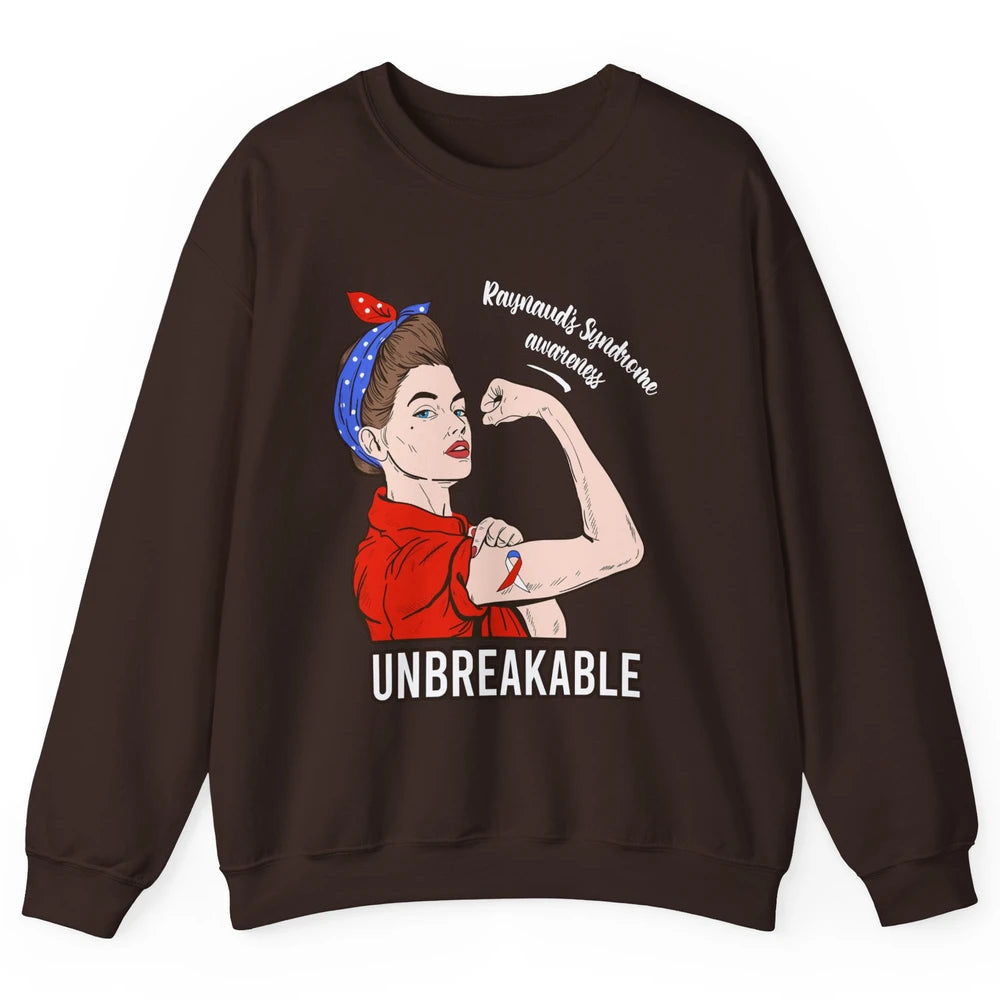 Raynaud's Syndrome Red Blue Ribbon Strong Woman Unbreakable Unisex Crewneck Sweatshirt