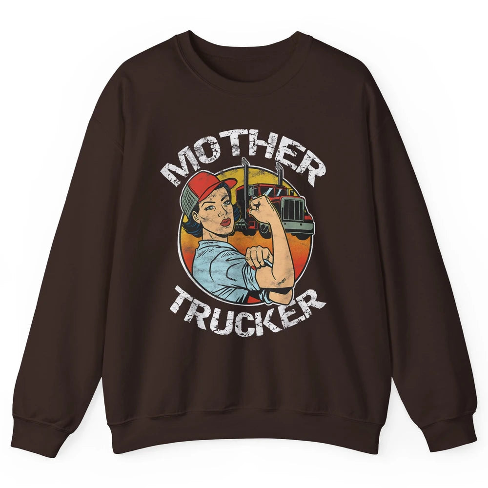 Retro Mother Trucker Truck Driver Mom Life Mothers Day Women Unisex Crewneck Sweatshirt