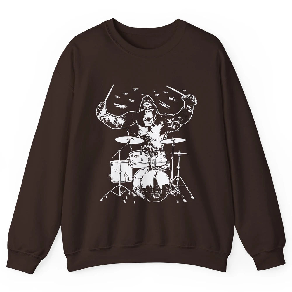 Retro Gorilla Drumming Drummers Gift Percussionists Unisex Crewneck Sweatshirt