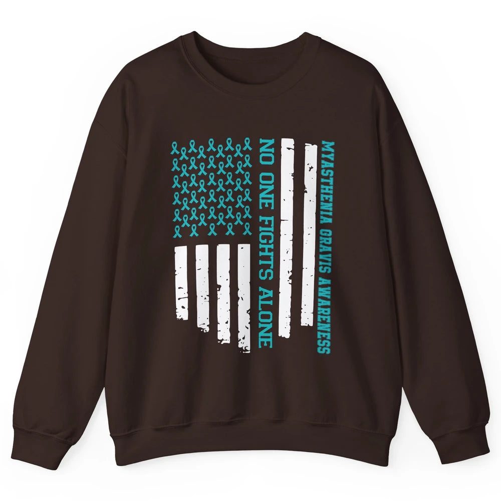 Myasthenia Gravis Awareness Teal Ribbon No One Fight Alone Unisex Crewneck Sweatshirt