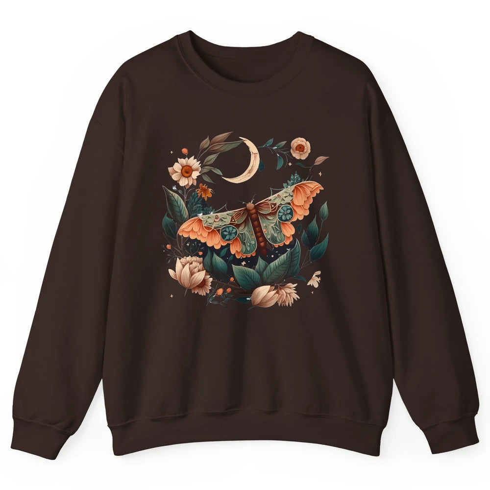 Retro Floral Moth Moon Butterfly Boho Moth Lovers Gift Unisex Crewneck Sweatshirt