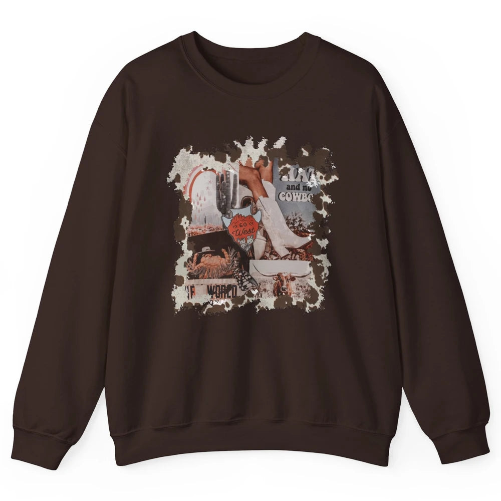 Retro Cowgirl Boots Desert Cactus Go West Western Country Unisex Crewneck Sweatshirt
