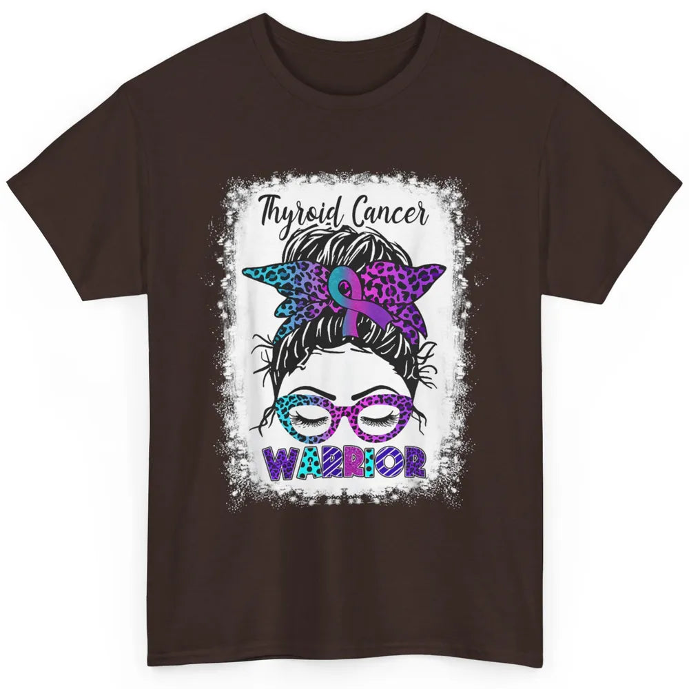 Messy Hair Woman Leopard Warrior Thyroid Cancer Awareness Classic Unisex T-Shirt