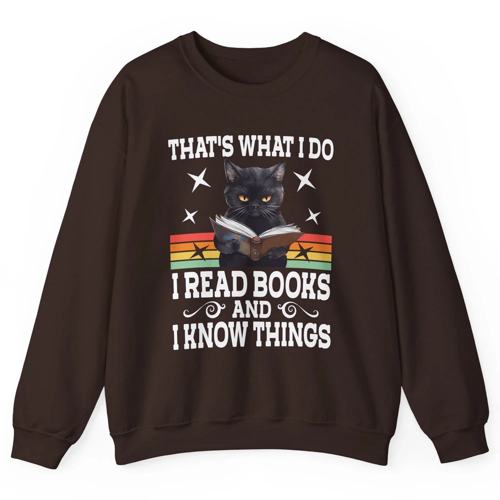 Retro Cat Books The Reader Black Cat Reading Books Bookish Bookworm Kitten Unisex Crewneck Sweatshirt
