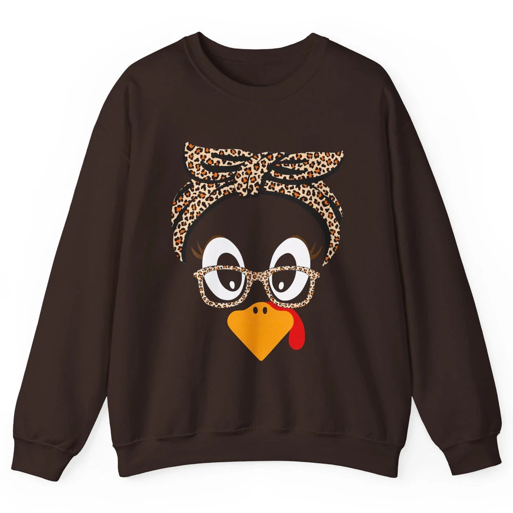 Cute Turkey Mom Leopard Glasses Thanksgiving Fall Turkey Day Unisex Crewneck Sweatshirt
