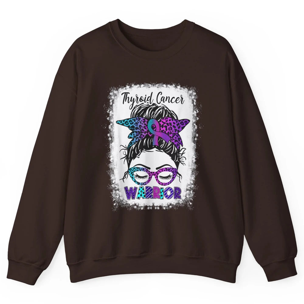 Messy Hair Woman Leopard Warrior Thyroid Cancer Awareness Unisex Crewneck Sweatshirt