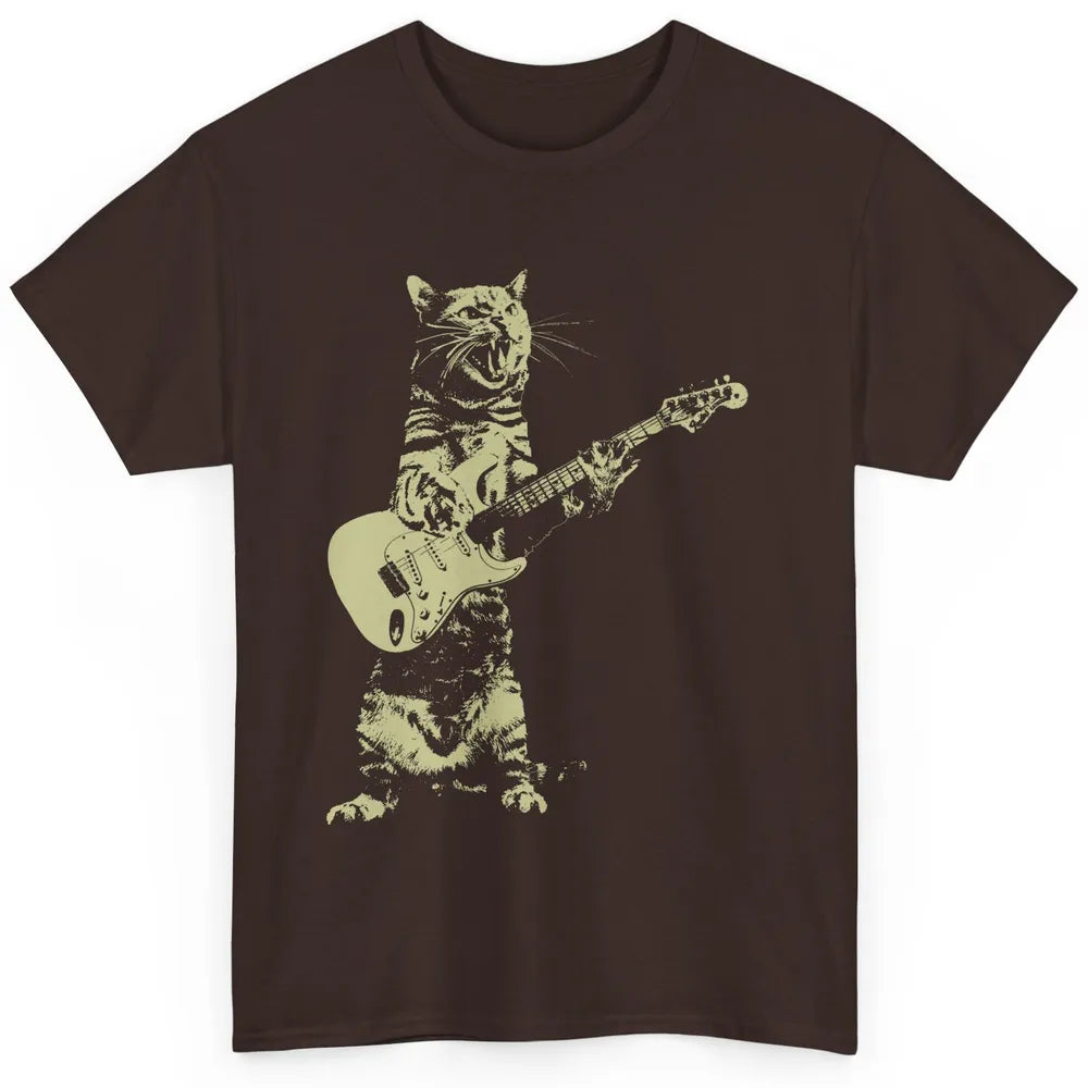 Retro Cat Playing Guitar Cat Guitarist Music Lovers Cat Mom Classic Unisex T-Shirt