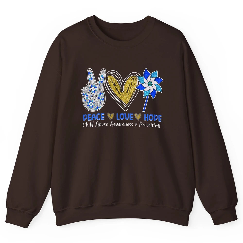Peace Love Leopard Pinwheel Child Abuse Prevention Month Unisex Crewneck Sweatshirt