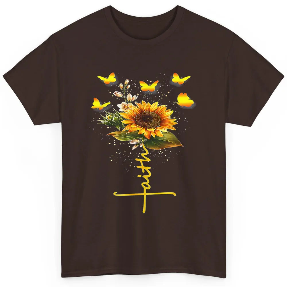 Vintage Faith Cross Sunflower Butterfly Christian Jesus God Classic Unisex T-Shirt