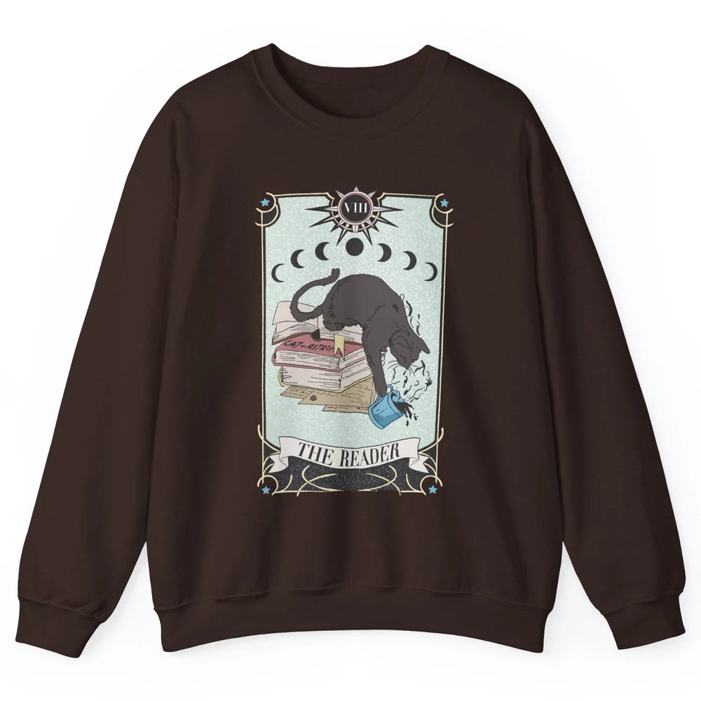 Retro Cat Books The Reader Tarot Card Halloween Reading Gift Unisex Crewneck Sweatshirt