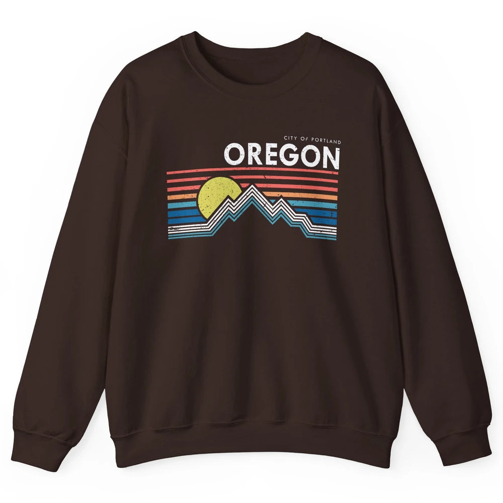 Vintage Retro Sunrise Mountain Oregon City Of Portland Unisex Crewneck Sweatshirt
