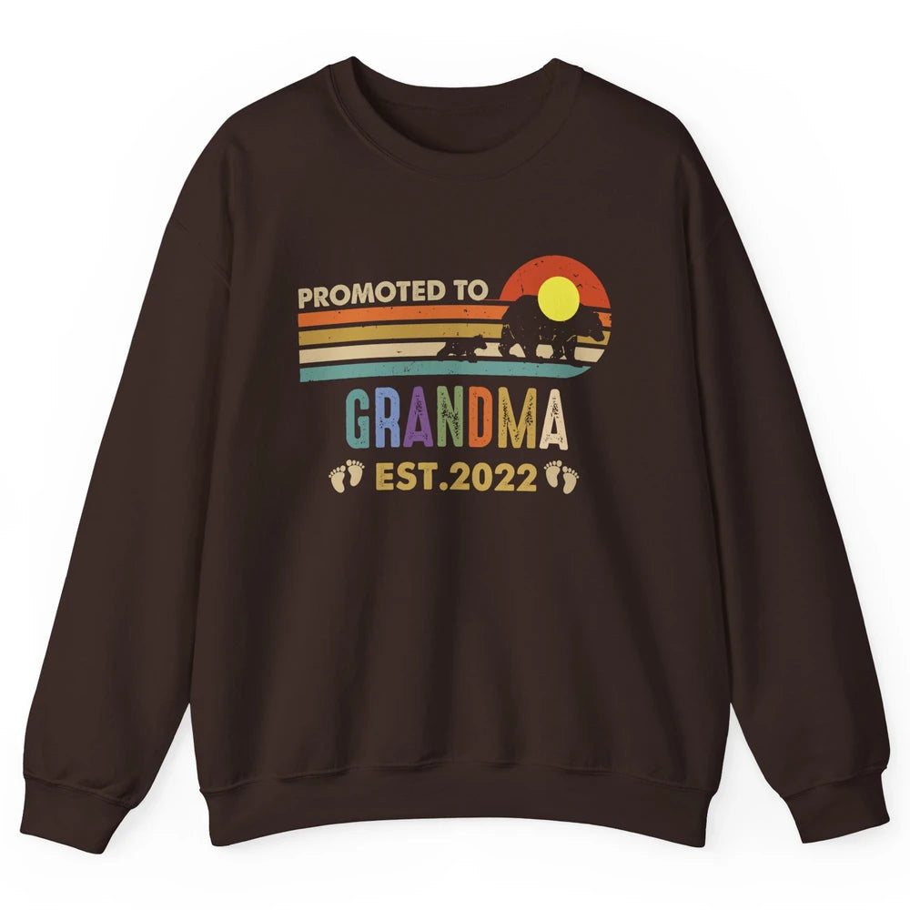 Retro Bear Sunset Promoted To Grandma Est 2022 Pregnancy Unisex Crewneck Sweatshirt
