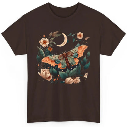 Retro Floral Moth Moon Butterfly Boho Moth Lovers Gift Classic Unisex T-Shirt