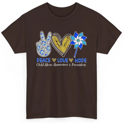 Peace Love Leopard Pinwheel Child Abuse Prevention Month Classic Unisex T-Shirt