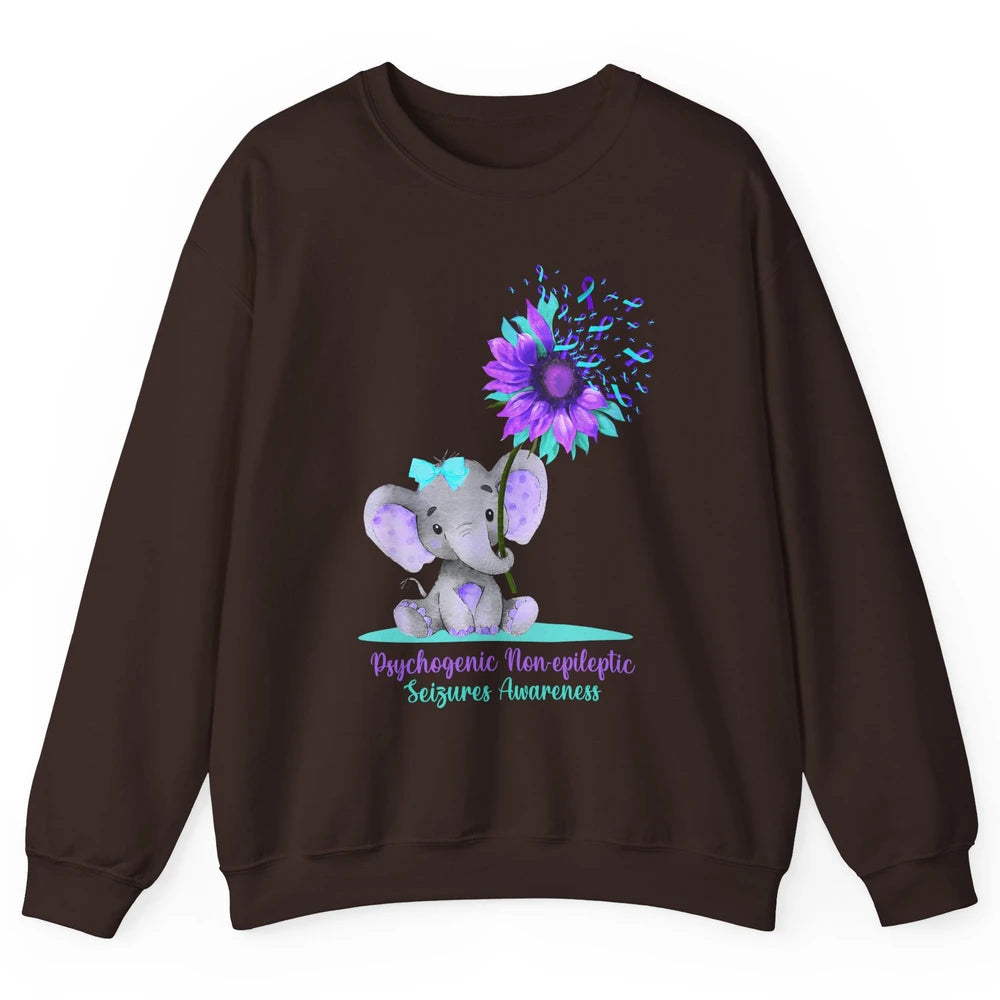 PNES Awareness Purple Teal Ribbon Sunflower Baby Elephant Unisex Crewneck Sweatshirt