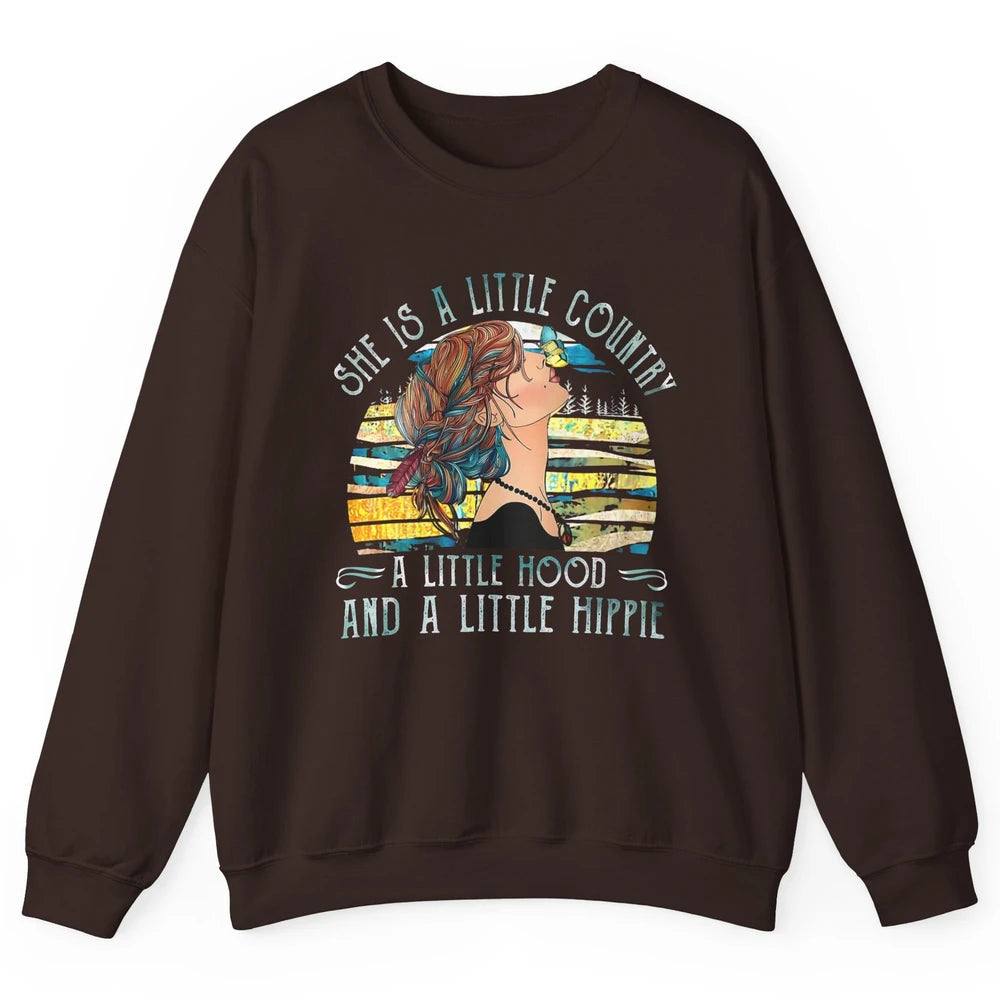 Retro Hippie Girl She's A Little Country A Little Hood Peace Unisex Crewneck Sweatshirt