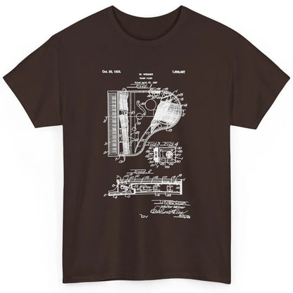 Piano Patent Style Vintage Grand Pianist Line Art Drawing Classic Unisex T-Shirt