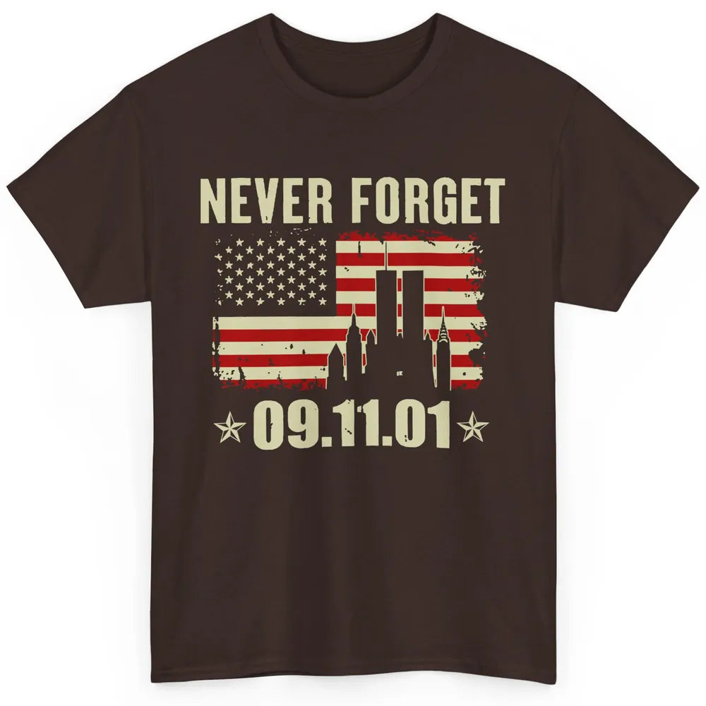 Retro Never Forget 911 American Flag Patriotic Memorial Gift Classic Unisex T-Shirt
