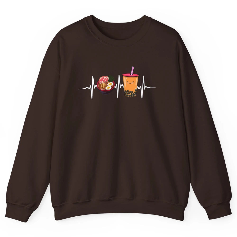 Ramen And Bubble Tea Lovers Heartbeat Japanese Food Kawaii Unisex Crewneck Sweatshirt