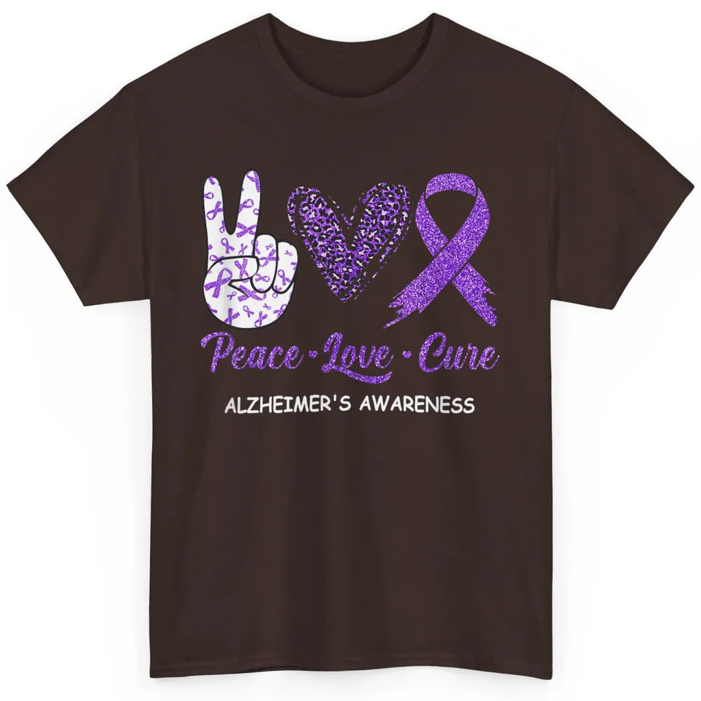 Peace Love Cure Purple Ribbon Alzheimer Disease Awareness Classic Unisex T-Shirt
