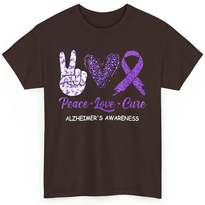Peace Love Cure Purple Ribbon Alzheimer Disease Awareness Classic Unisex T-Shirt